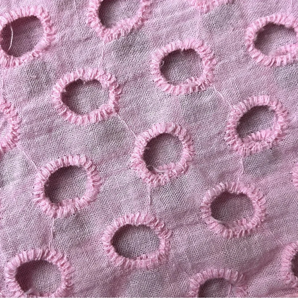 Lena Pink Sheer Eyelet Crochet Button Up Blouse Barbie Preppy Coastal M Y2k - Picture 12 of 12